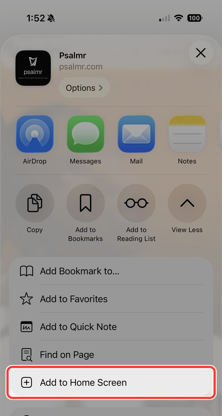 Tap “Add to Home Screen”